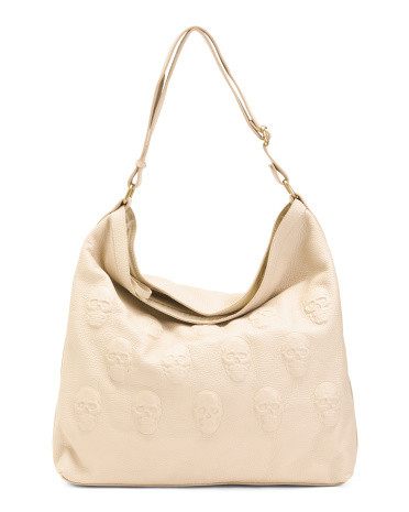 Made In Italy Leather Multi-skull Hobo With Gold Tone Hardware | TJ Maxx