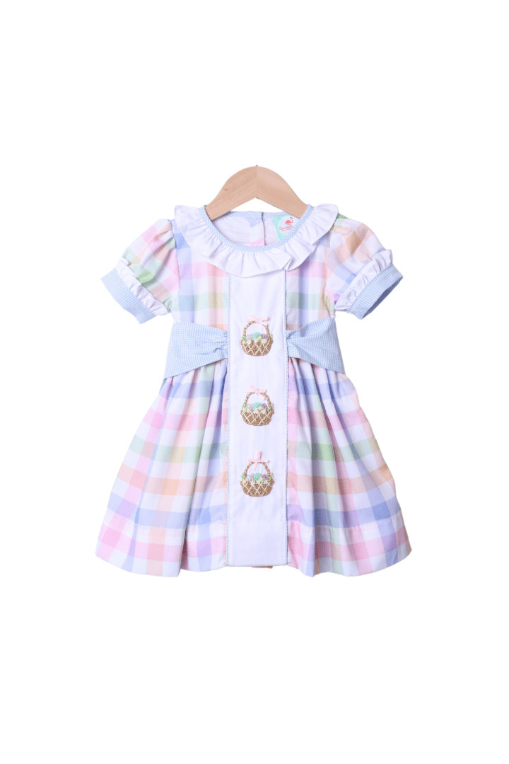 French Knot Gingham Easter Basket Dress | The Smocked Flamingo