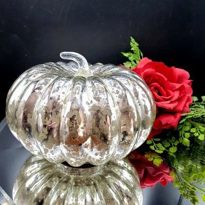 Silver Mercury Glass Style Pumpkin Luxe Halloween Fall Harvest 6" Buffet Decor  | eBay | eBay US