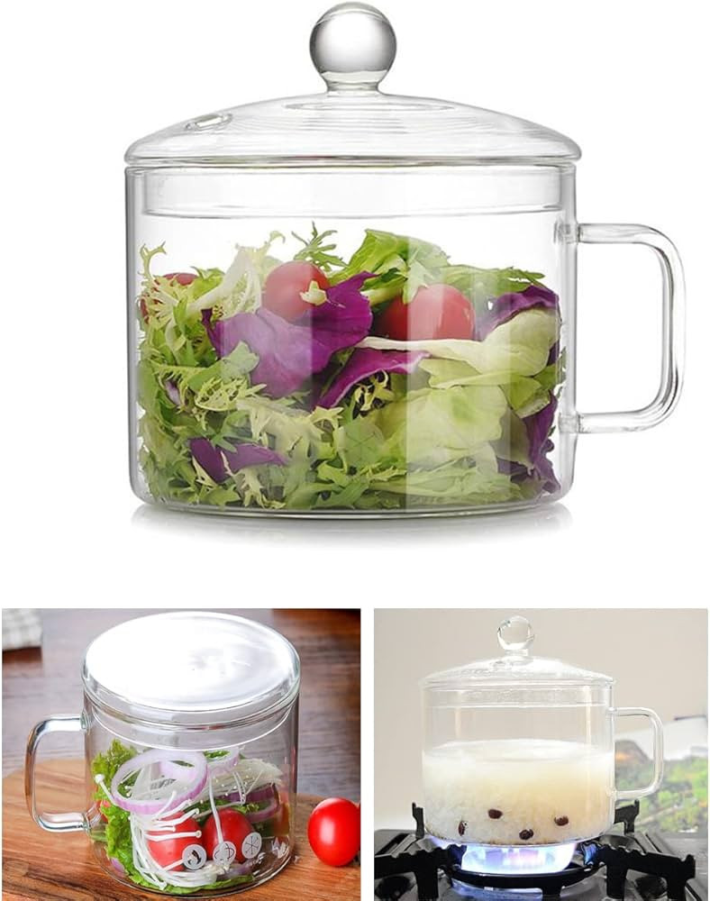 Glass Cooking Pot - 1.5L/50oz Clear Glass Cooking Pot, Glass Saucepan, Simmer Pot With Lid, Easy ... | Amazon (US)