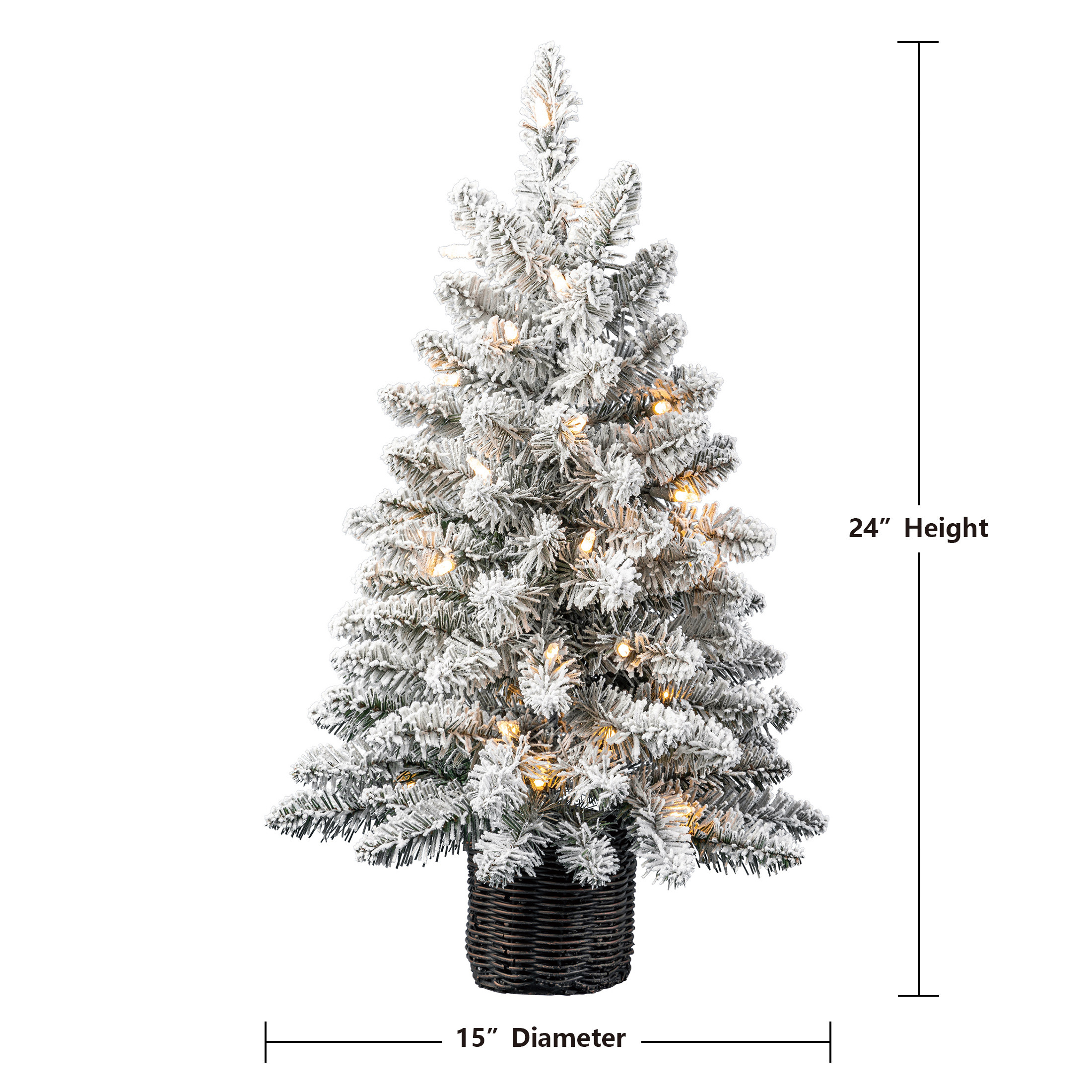 24 in Pre-Lit Cooper Flocked Spruce Artificial Christmas Tree with 35 Clear LED Lights and Stand,... | Walmart (US)