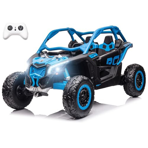 karbost XXXL 24V 2 Seater Kids UTV with Remote Control Licensed Can-Am Maverick UTV 4WD Ride On Toy for Big Kids Ride On Truck with EVA Wheels, LED Headlight, Music Player, Shock Absorber, Blue | Amazon (US)