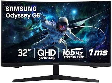 SAMSUNG 32" Odyssey G55C Series QHD 1000R Curved Gaming Monitor, 1ms(MPRT), HDR10, 165Hz, AMD Rad... | Amazon (US)