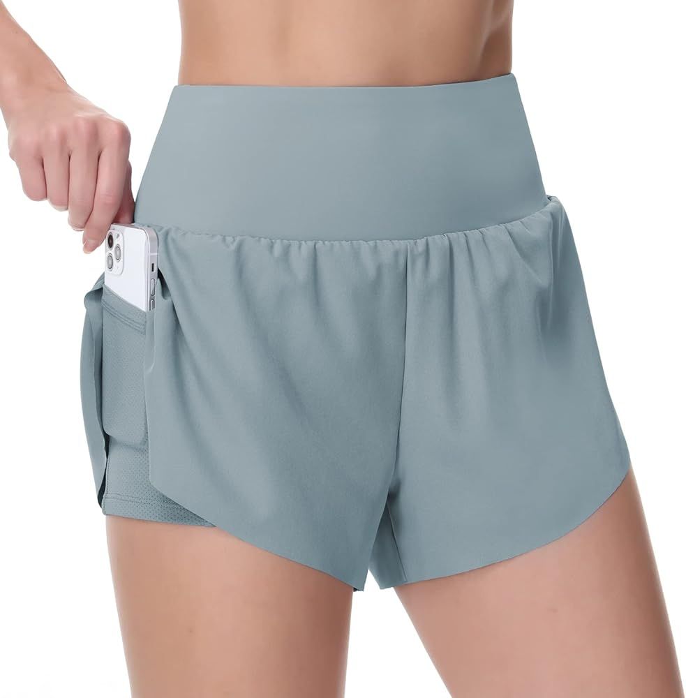 THE GYM PEOPLE Women’s Quick Dry Running Shorts Mesh Liner High Waisted Tennis Workout Shorts Z... | Amazon (US)
