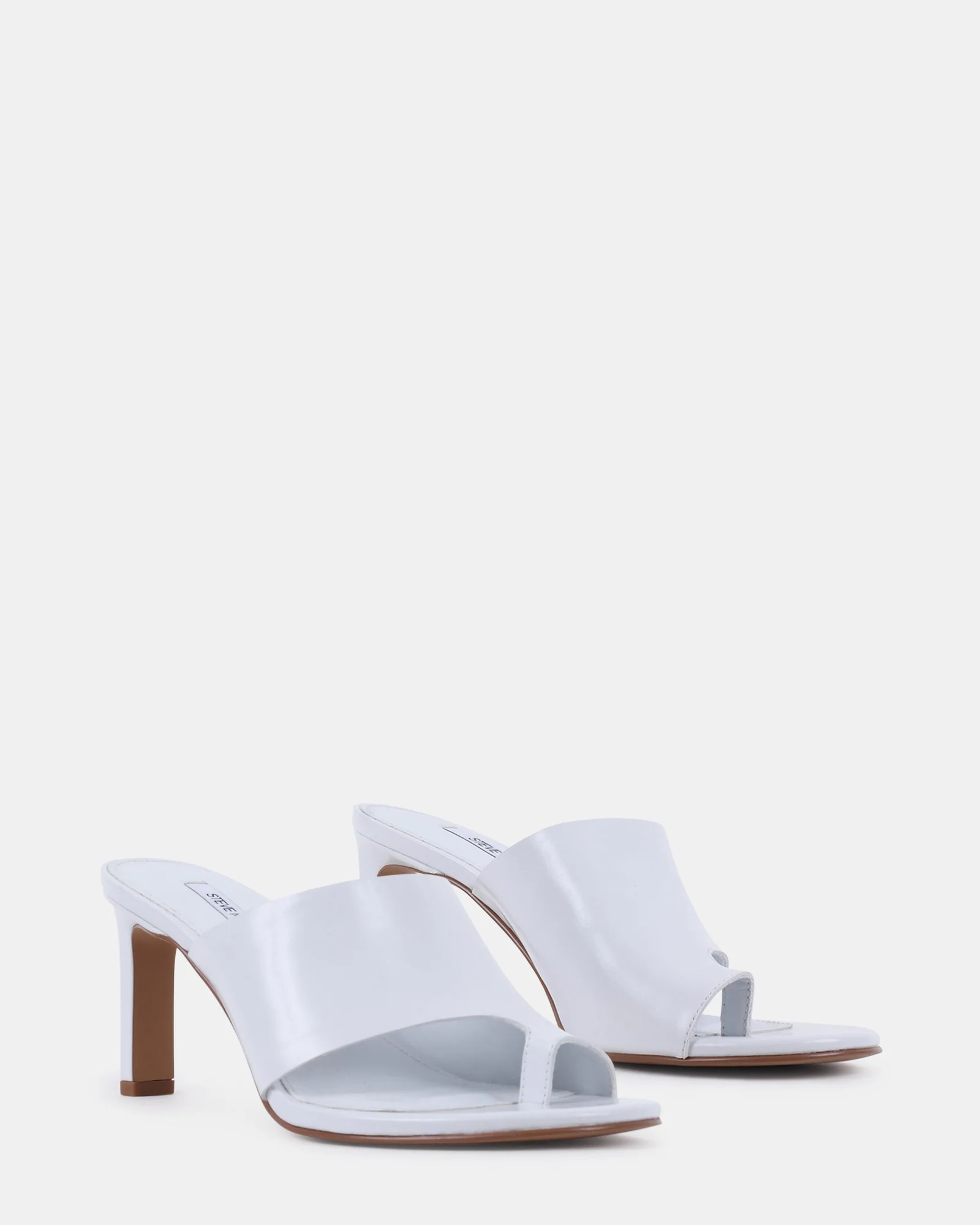 VALENTIN White Leather Toe-Strap Mule Women's Heel | Steve Madden (US)