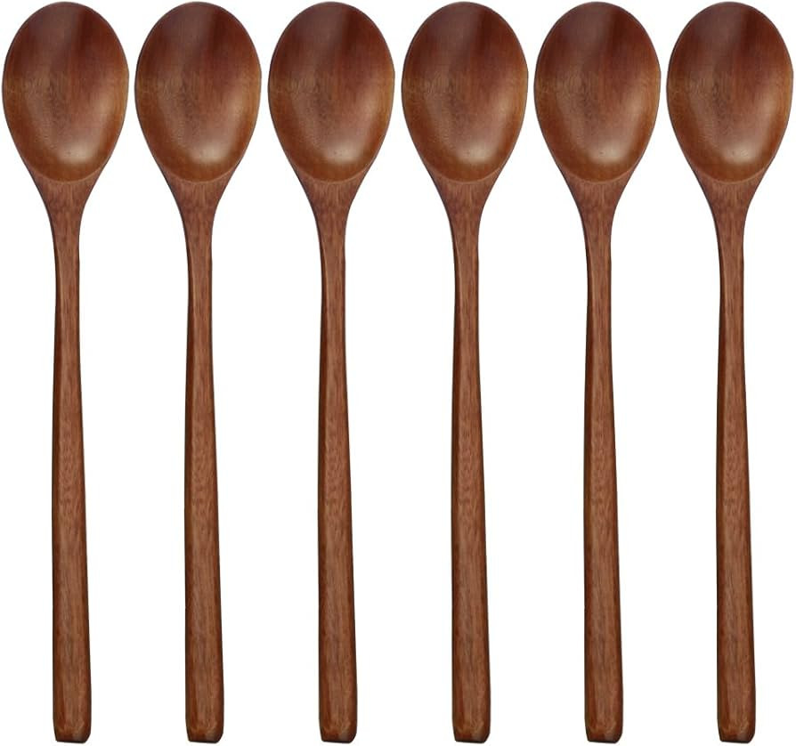 Wooden Spoons, 6 Pieces 9 Inch Wood Soup Spoons for Eating Mixing Stirring, Long Handle Spoon wit... | Amazon (US)