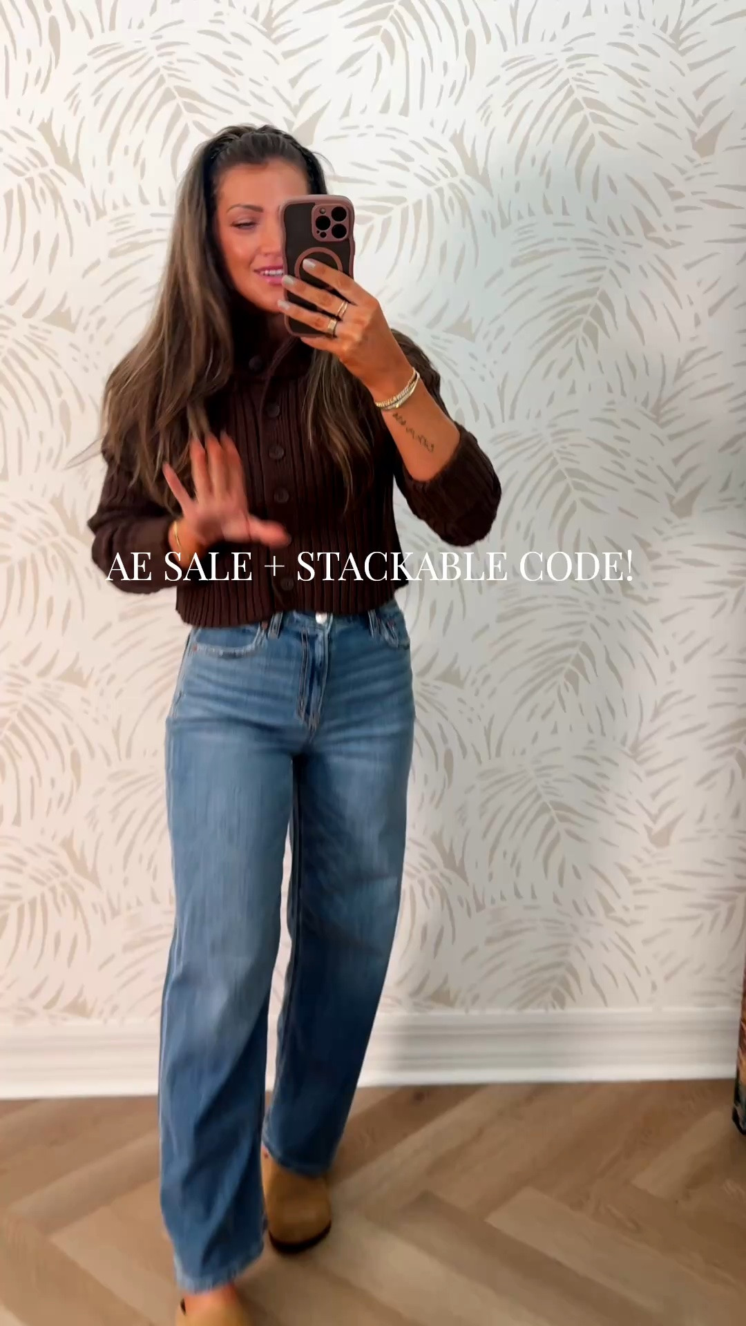 Huge @American Eagle Outfitters sale! Code AEFALL30 stacks for an extra 30% off through Sunday night only— run! All my favorite denim styles are linked, along with new tops + cozy fleece pieces I’m lovingggg for fall. #cozyseason 🤎🍂 I’m 5’4 for ref., wearing a size 0 SHORT in the first pair (dreamy drape) and a size 0 reg in the stovepipe with the cuff (2nd pair), and a 2 reg in the last stovepipe pair (lighter wash). I did XS in all tops. And XXS in the parachute joggers. LMK if you have any qs— always here & happy to help!! xx 
#AEJeans #AEPartner #falloutfits #falltransition #cozyoutfits #matchingsets #traveloutfit #sahm