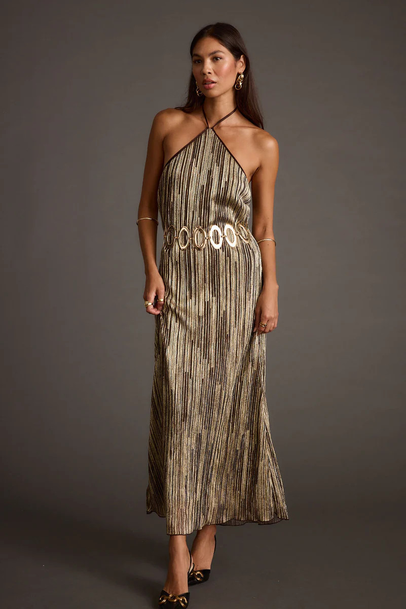 Prism Metallic Halter Maxi Dress | 12th Tribe