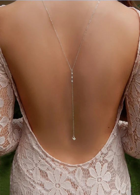 Wedding Necklace CZ Backdrop Necklace Diamond Y Necklace | Etsy | Etsy (US)