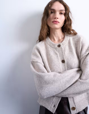 Knitted exposed seam relaxed cardigan in oat | Topshop