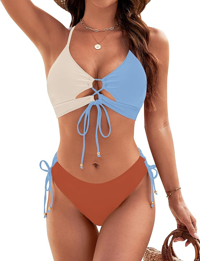 Blooming Jelly Womens Bikini Sets Two Piece Swimsuit 2026 Curvy Cutout String Bathing Suit | Amazon (US)