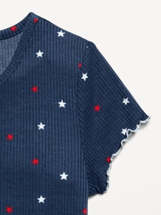 Ribbed Lettuce-Edge Pajama Top and Shorts Set for Girls | Old Navy (US)