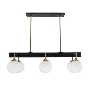 Elle Decor Kennedy 35 in. 6-Light Black and Gold Island Chandelier with Frosted Globes DS18947 | The Home Depot