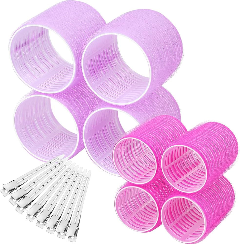 Self Grip Hair Rollers Curlers 16 Pcs Set with 8Pcs Heatless Hair Rollers 2 Sizes (4 Jumbo & 4 La... | Amazon (US)