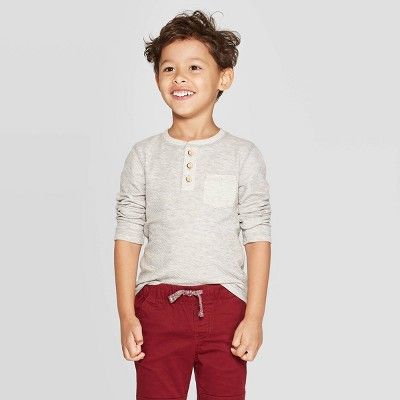 Toddler Boys' Specialty Double Knit Henley Long Sleeve T-Shirt - Cat & Jack™ Gray | Target