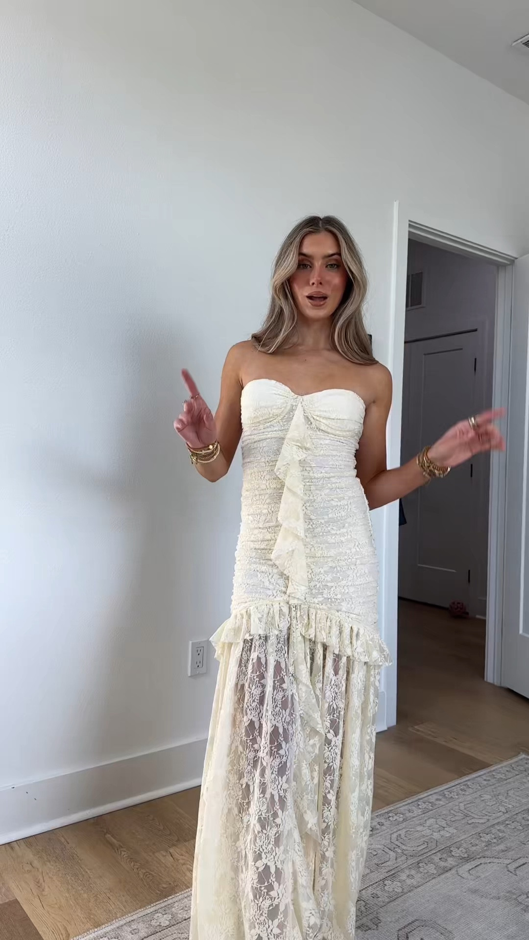 @VICI code SLOANE35. Steal the spotlight with a look made for midnight magic. The Romantic Haven Ruffle Lace Maxi Dress is your ultimate festival showstopper. Gorgeous floral lace and playful ruffle trims bring true feminine energy. A subtle stretch fit moves with you, while the strapless neckline stays secure with a non-slip silicone grip and lightly padded bust. A daring slit detail at the hem completes this unforgettable vibe.

#LTKSaleAlert #LTKWedding #LTKootd