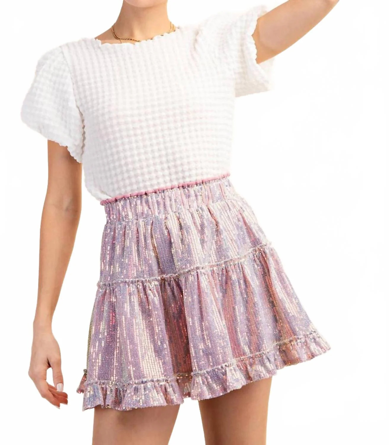 Sequin Lined Mini Skirt In Pink | Shop Simon