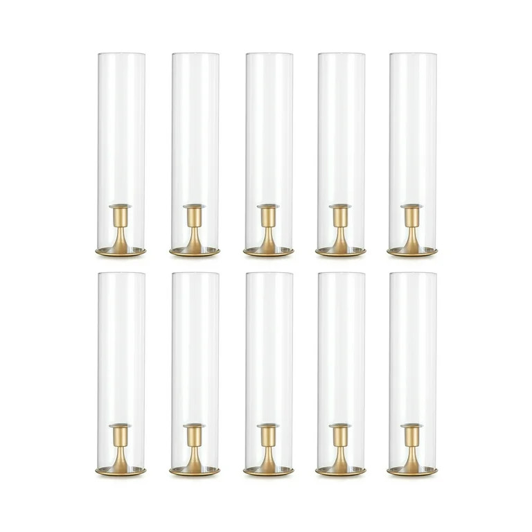 Sziqiqi Gold Hurricane Candle Holders Set of 10: Tall Clear Glass Cylinder with Matte Metal Base ... | Walmart (US)