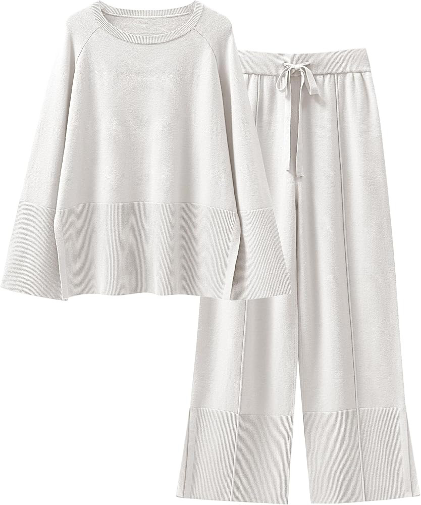 ANRABESS Womens 2 Piece Outfits Oversized Knit Sweater Set Wide Leg Pant Cozy Lounge Matching Paj... | Amazon (US)