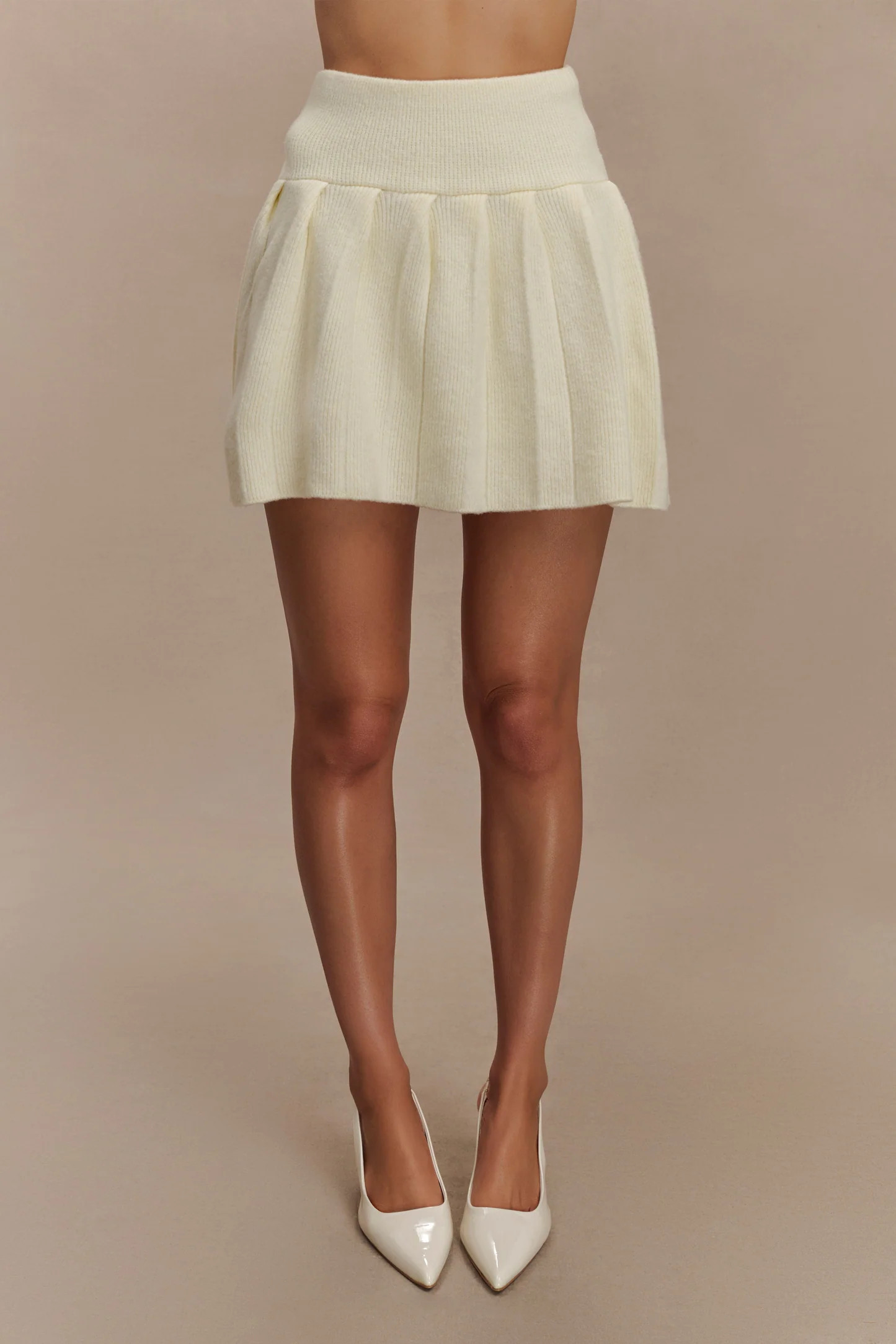 Dionne Pleated Knit Mini Skirt - Ivory Marle | MESHKI US