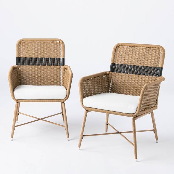 2pk Wicker & Metal Patio Dining Chairs Stripe - Threshold™ designed with Studio McGee | Target
