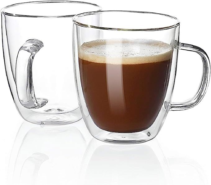 Sweese 414.101 Large Glass Coffee Mugs - 16 oz Double Walled Insulated Mugs with Handle, Perfect ... | Amazon (US)