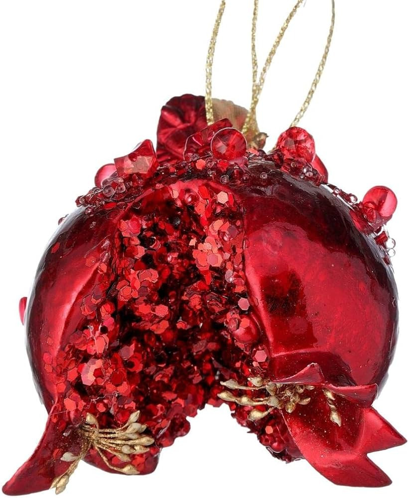 4.5" Red Heavy Jeweled Pomegranate Leaf Ornament | Amazon (US)