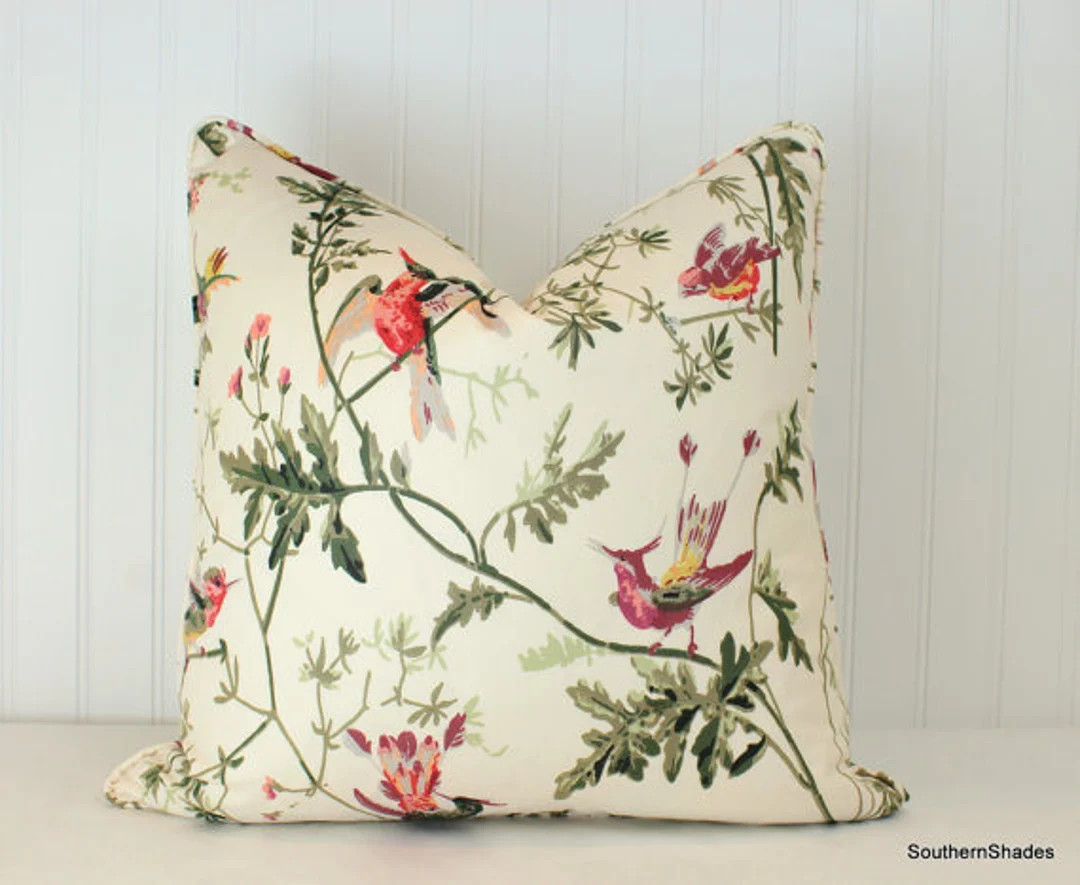 One or Both Sides - ONE Cole and Sons Hummingbird Classic Multi/Duck Egg Pillow Cover with Self C... | Etsy (US)