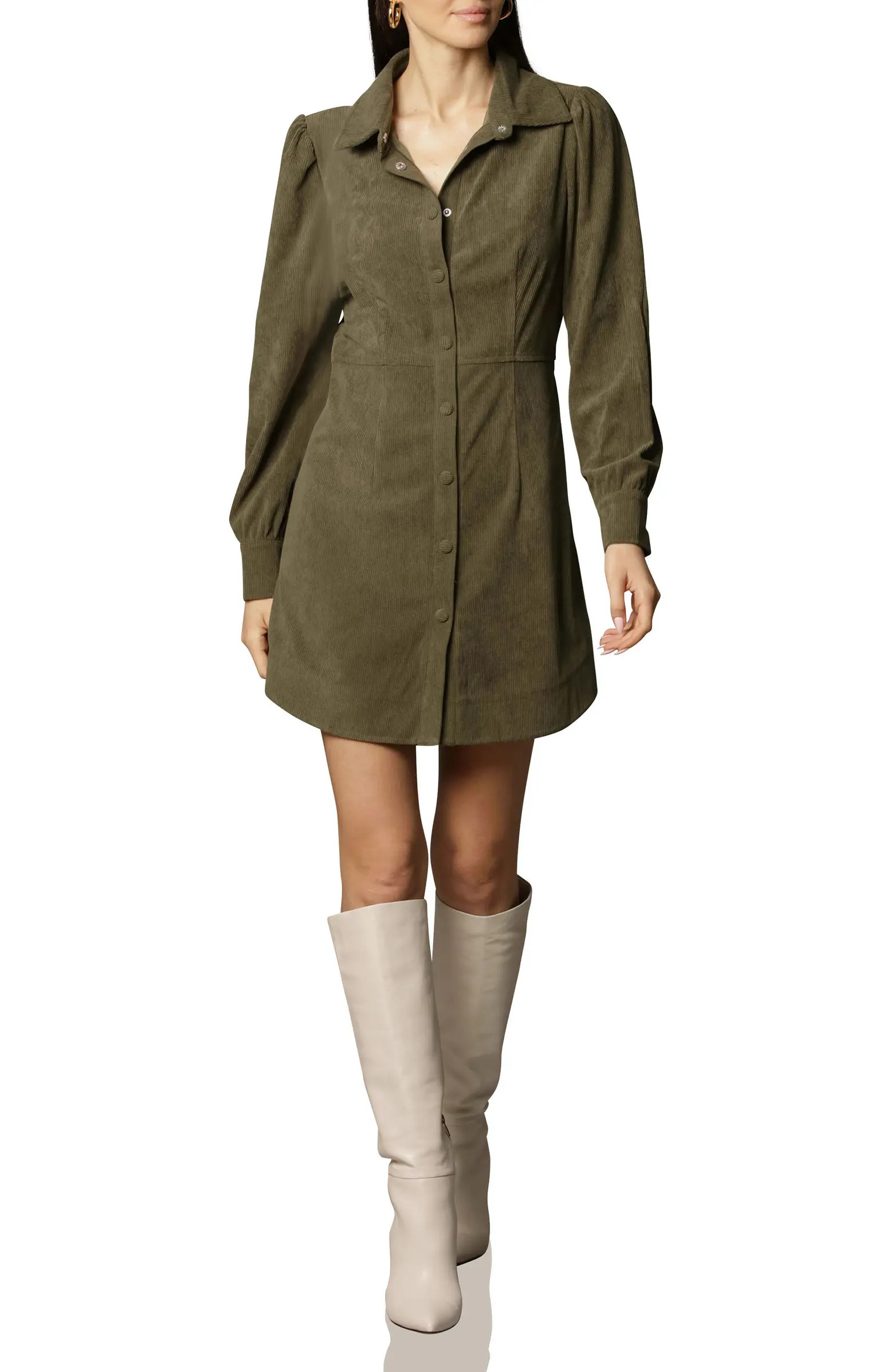Avec Les Filles Long Sleeve Corduroy Mini Shirtdress | Nordstrom | Nordstrom