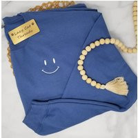 Smiley Face Embroidered Sweatshirt, Trendy Happy Shirt, Oversized Custom Retro Fall Crewneck | Etsy (US)