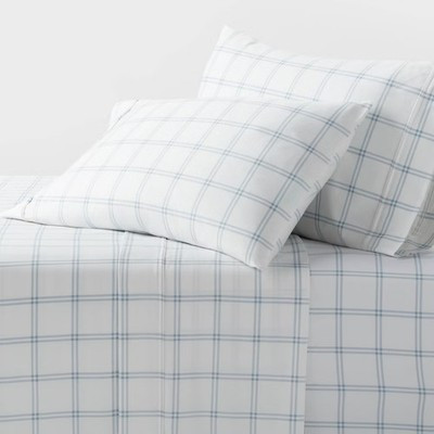 Twin/Twin XL 400 Thread Count Performance Sheet Set Blue Plaid - Threshold | eBay US