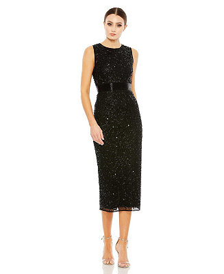 Mac Duggal Women's Geometric Embellished Sleeveless Midi Dress - Macy's | Macy's