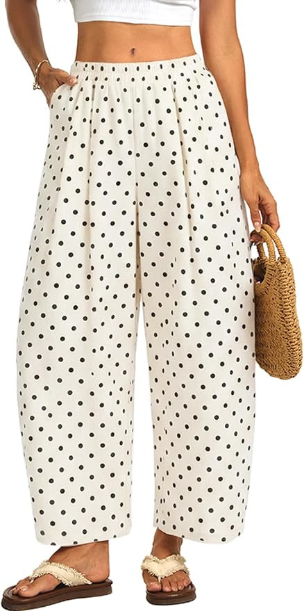 ELLEVEN Women's Linen Wide-Leg Pants, Lightweight Baggy Loose Ankle Pants | Amazon (US)