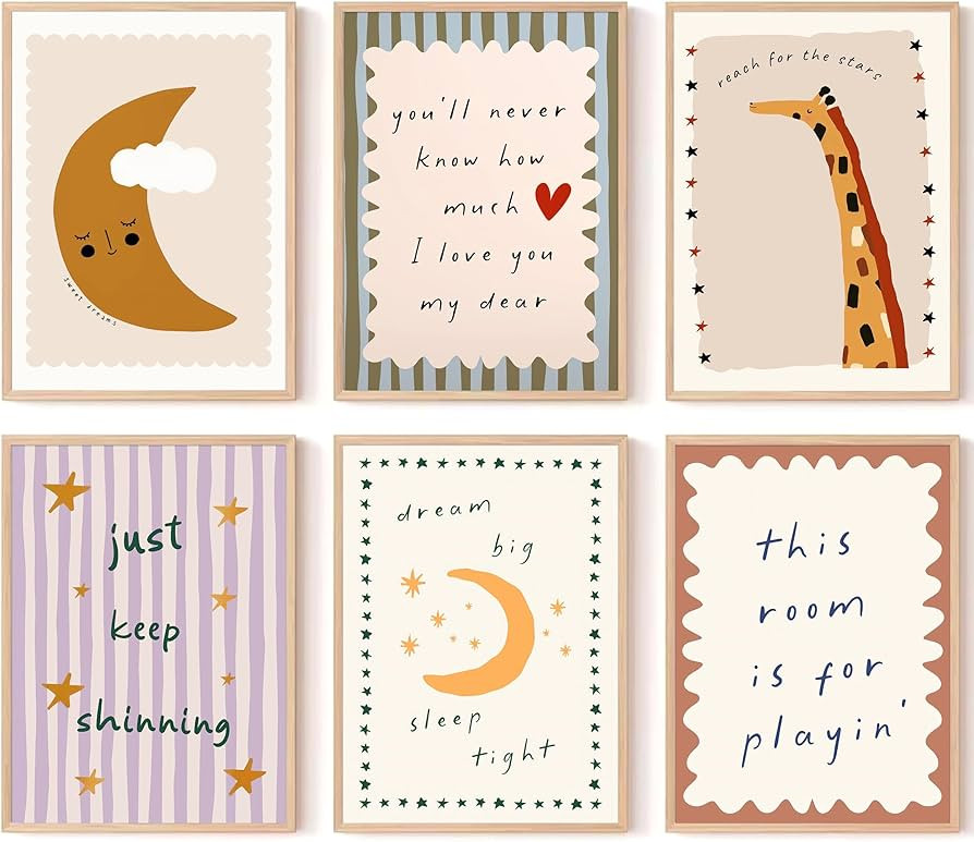 6Pcs Nursery Kids Bedroom Canvas Wall Art Cute Positive Affirmations Wall Decor Animal Cartoon Pi... | Amazon (US)