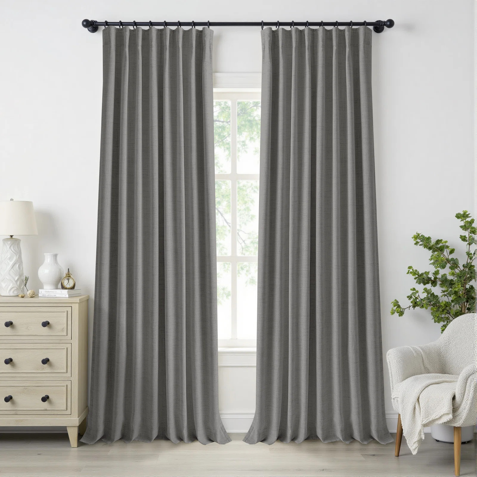Birglinde Faux Linen Textured Thermal 100% Blackout Curtains for Bedroom Living Room Rod Pocket/R... | Wayfair North America