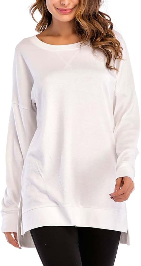 8sanlione Womens Long Sleeve Casual Crew Neck Pullover Loose Sweatshirt Tunic Tops T-Shirt | Amazon (US)