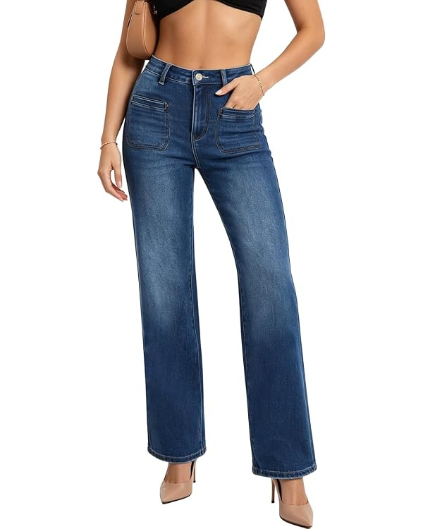 ONESO Women's High Waisted Wide Leg Jeans Premium Stretch Denim | Relaxed Fit Long BBL Jeans | Amazon (US)