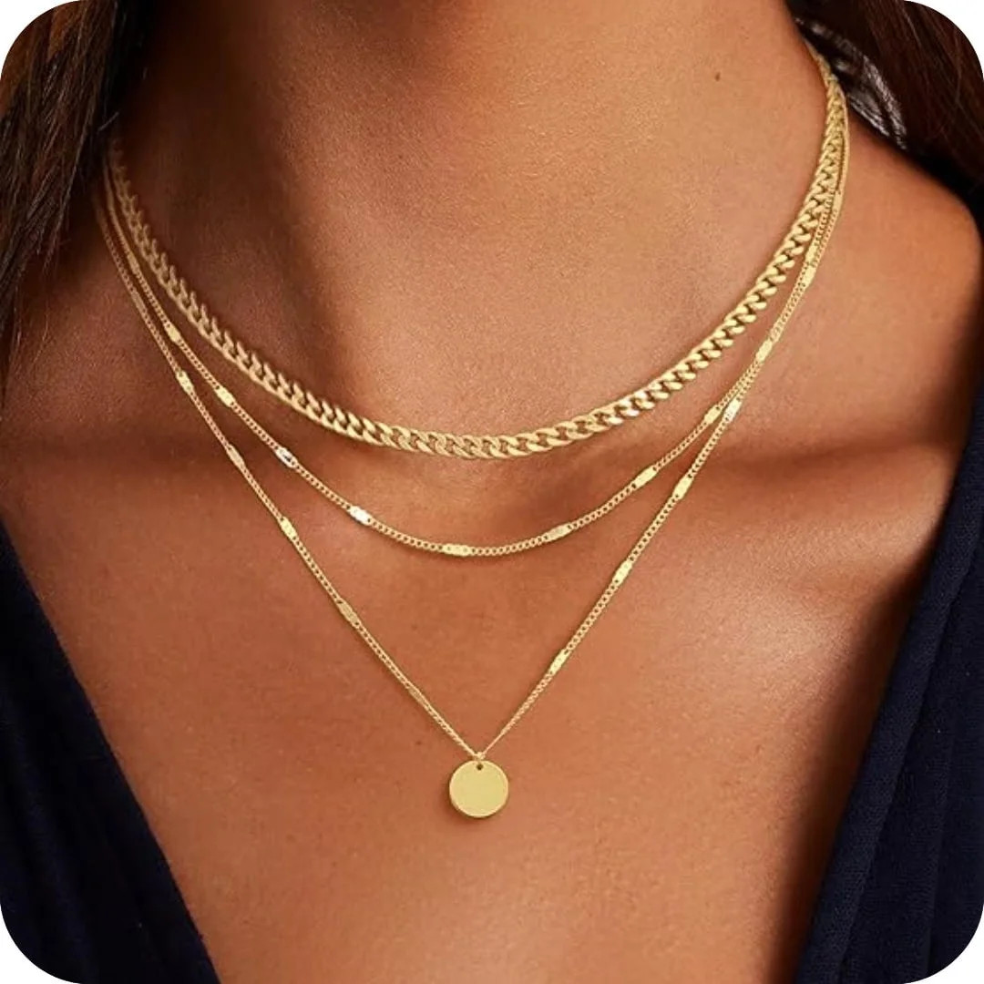 GOSFRY Gold/Silver Necklace 14K Gold/Silver Plated Fashion Layered Cuban-style Small Rectangular ... | Walmart (US)