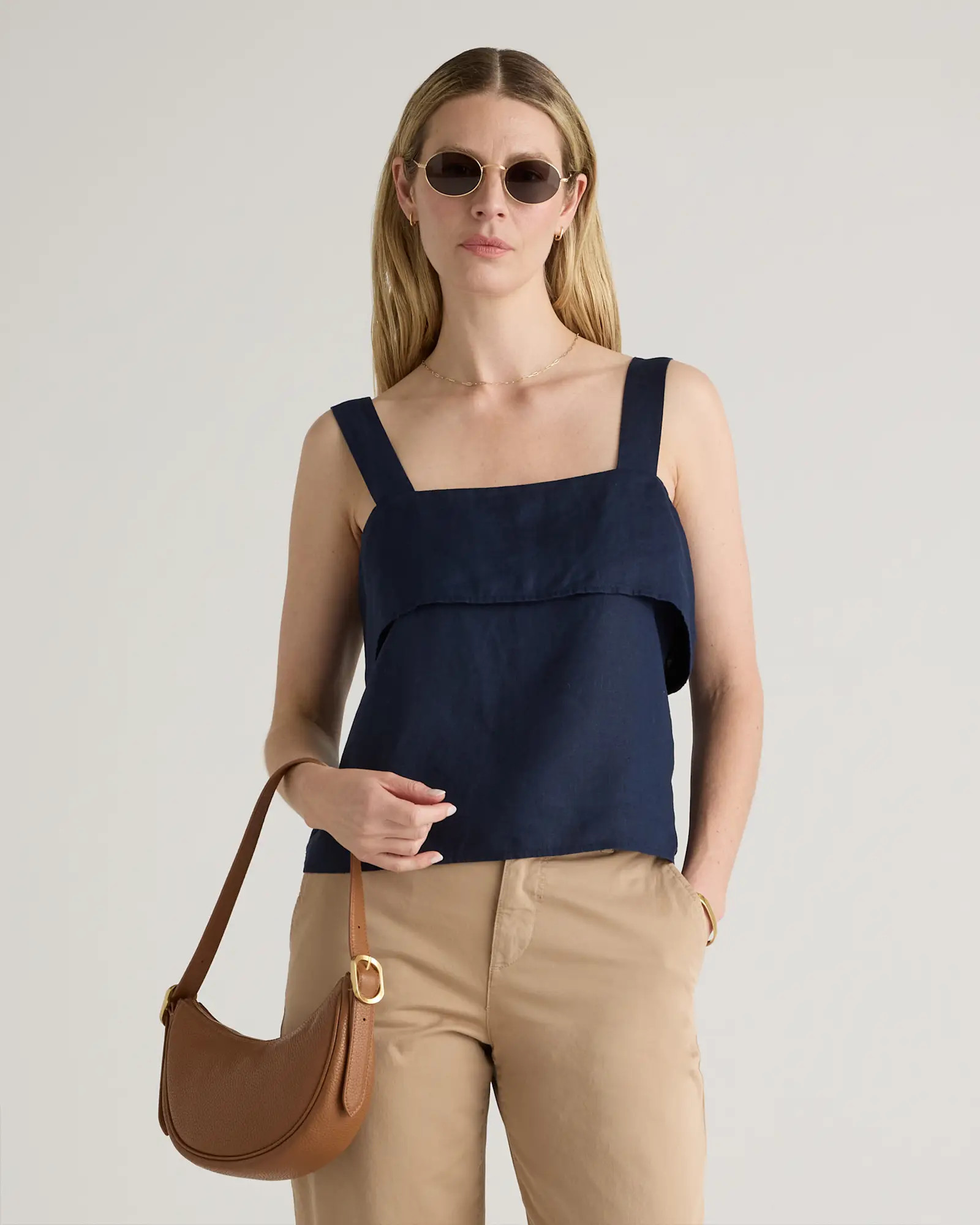 Italian Leather Mini Crescent Shoulder Bag in Cognac | Quince