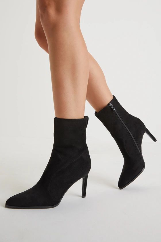Evander Black Suede Pointed-Toe Mid-Calf Boots | Lulus (US)