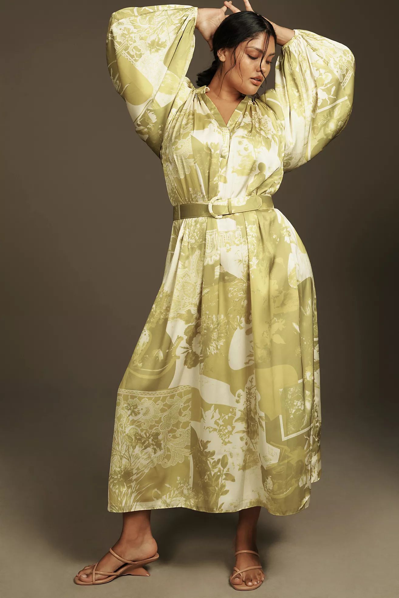 Pankaj & Nidhi Long-Sleeve Belted Maxi Dress | Anthropologie (US)