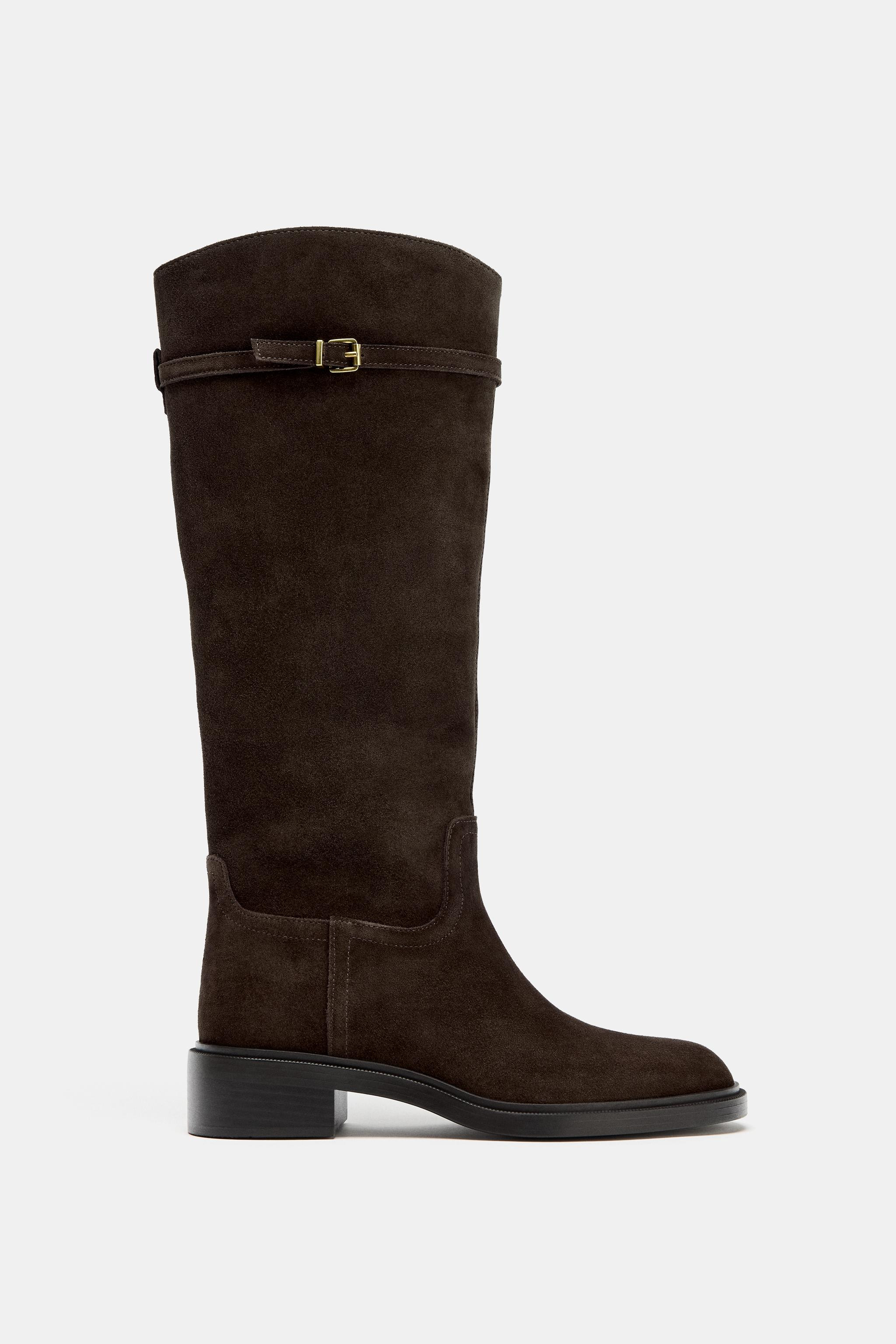FLAT SPLIT SUEDE RIDING BOOTS | Zara UK