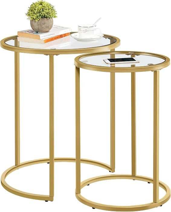 Yaheetech Round Nesting Side Table Stacking Coffee Table, Set of 2 Circular End Tables w/Metal Fr... | Amazon (US)