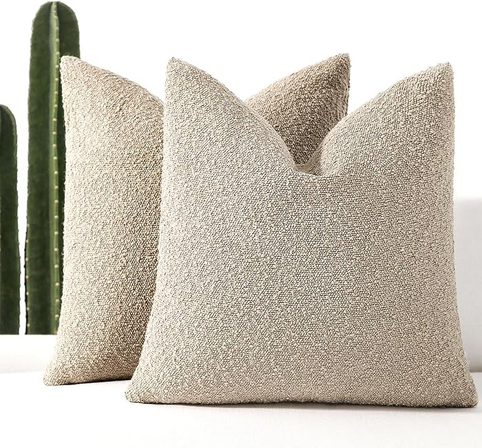 Boucle Decorative Throw Pillow Covers for Couch Set of 2, 20x20 inches, Oatmeal | Amazon (US)
