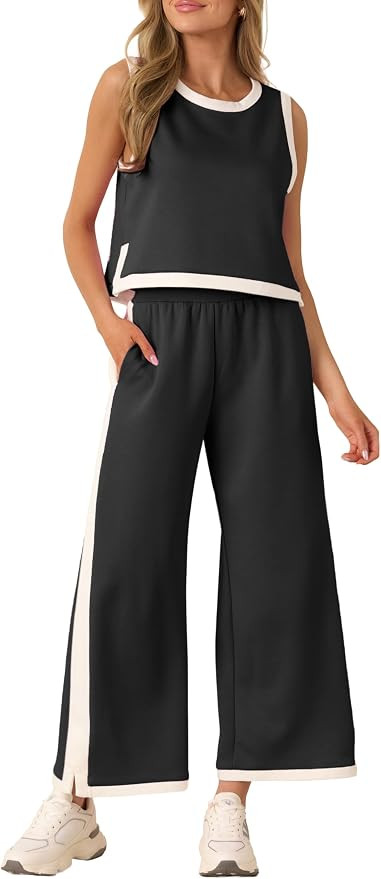 Two Piece Sets for Women Lounge Set Summer Outfits Sleeveless Top Wide Leg Pants Casual Beach Vac... | Amazon (US)