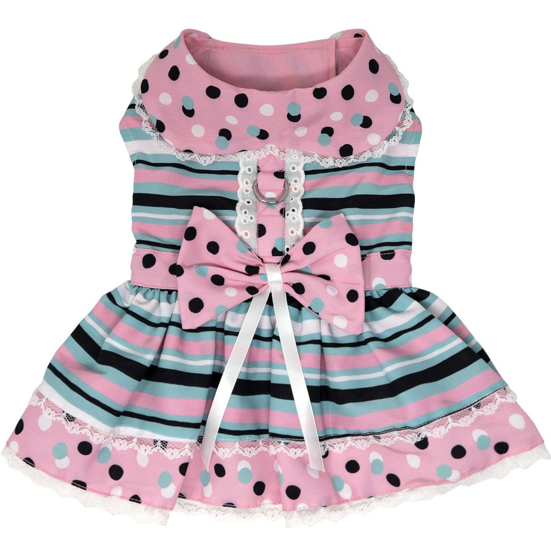 Doggie Design Dots & Stripes Dog Dress, Pink/Teal, Small | Chewy