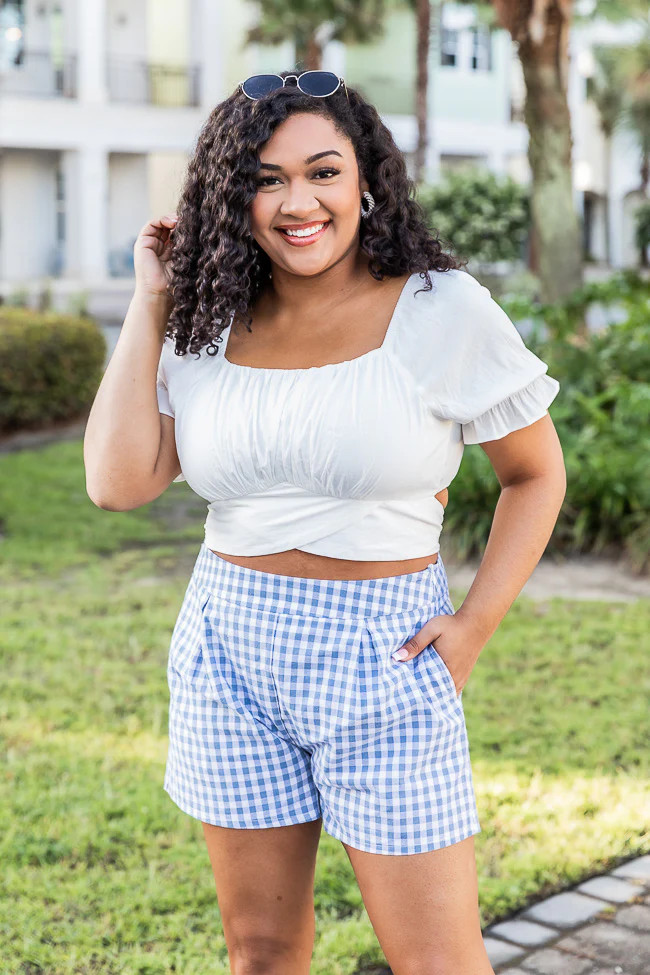 Conscious Reason Blue Gingham Shorts, Women's Large - Pink Lily Boutique | Pink Lily
