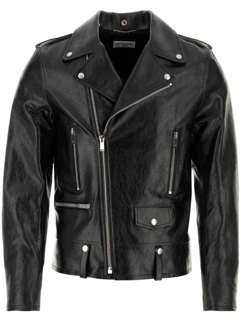 Saint Laurent Leather Zipped Biker Jacket | Black | FARFETCH | Farfetch Global