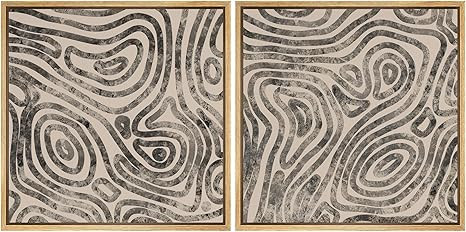 SIGNFORD Framed Canvas Print Wall Art Set Organic Swirl Pattern Duo Modern Black and Gray Abstrac... | Amazon (US)