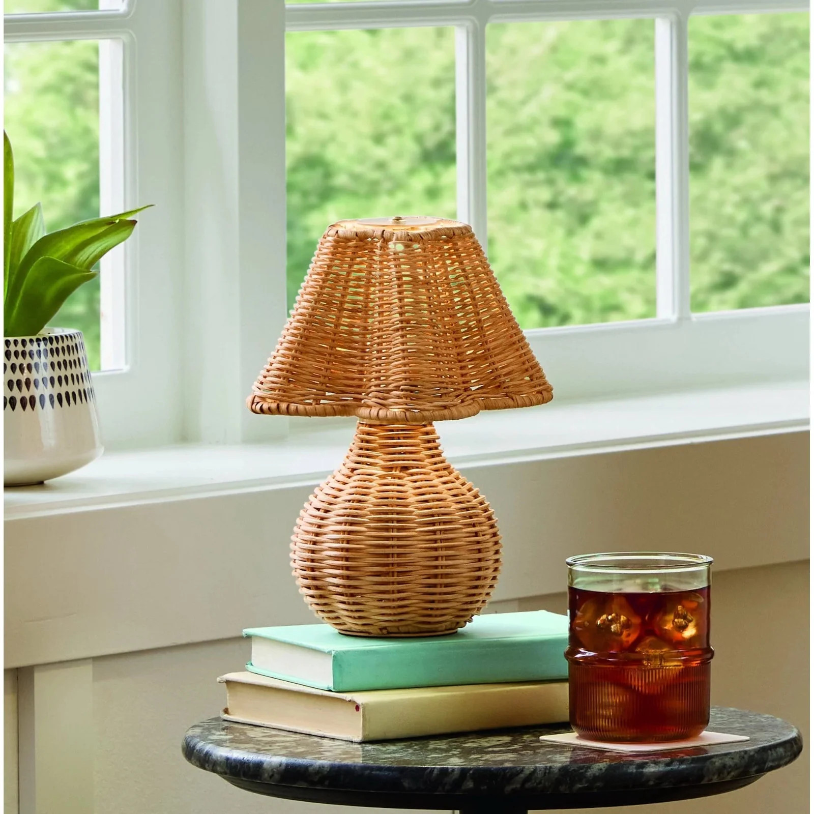 Rechargeable Portable Lamp - 9in Rattan Design Home Garden Lamp, Durable Rattan Material & Bright... | Walmart (US)